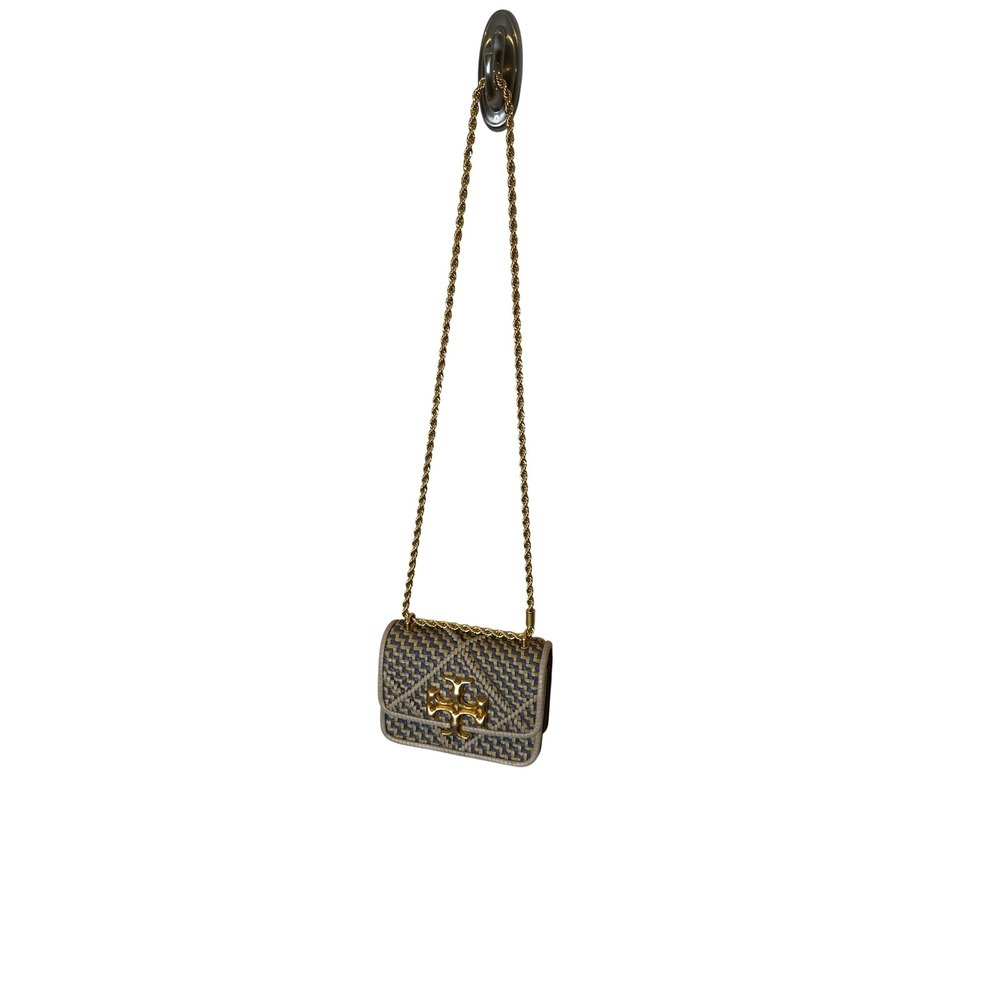 Tory Burch Eleanor Woven Mini Louts Blue/Cream Gold Chain Shoulder